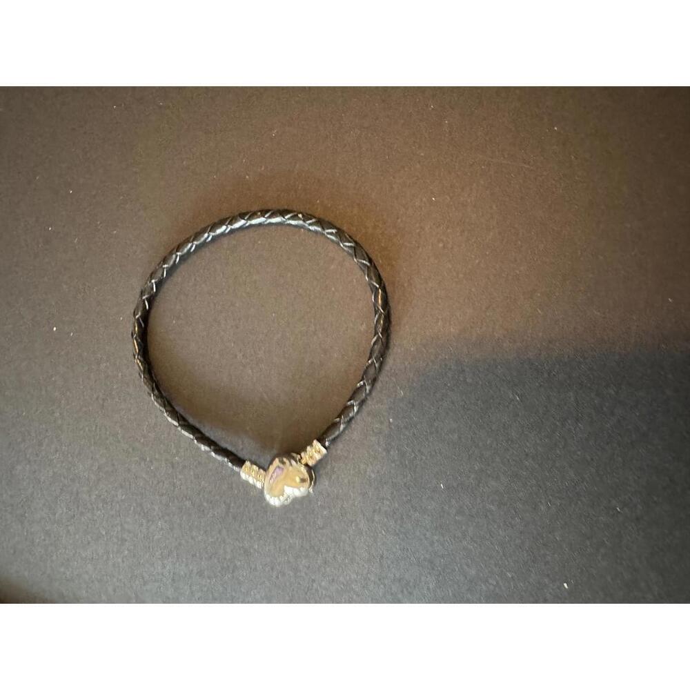 Stylish Black Braided Leather Bracelet with Heart Charm 473